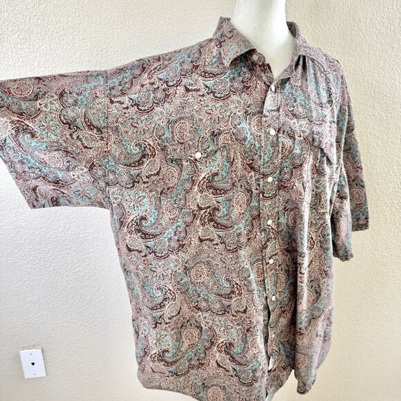 Panhandle Shirt Men’s XXL Button Down Blue Brown Short Sleeve Western Paisley - Picture 3 of 13